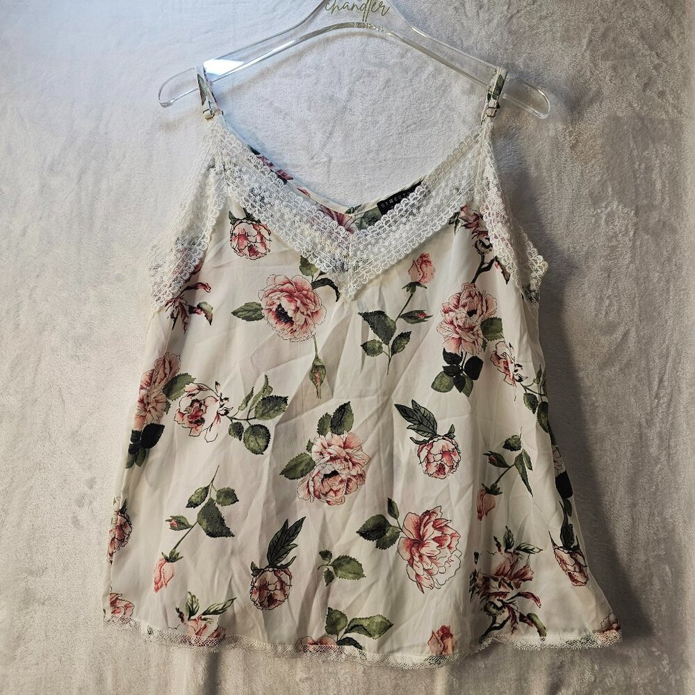 Street Wear Society Women Tank Top Nighty Floral Sleeveless V-Neck M Lace Trim